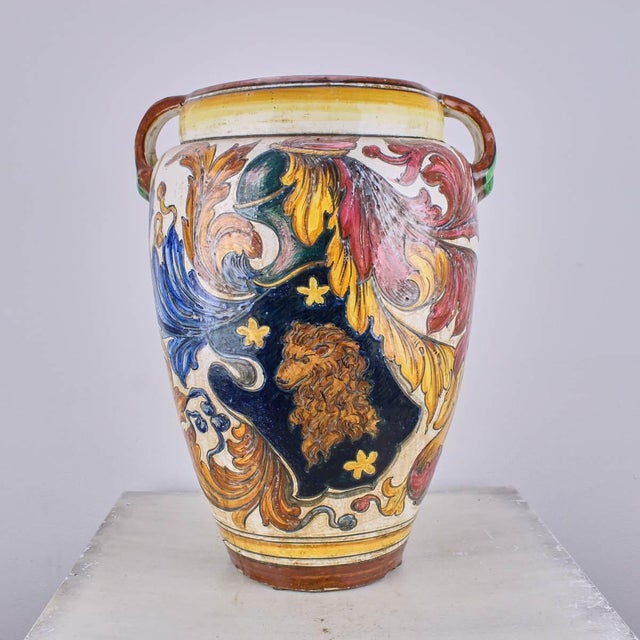 Enamelled Terracotta Vase with Floral Motifs For Sale - Image 4 of 7