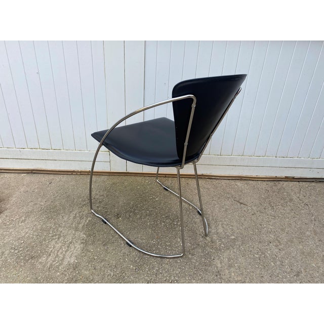 Black Vintage Linda Armchairs in Black Leather and Chromed Steel Frame by Arrben, 1980s, Set of 4 For Sale - Image 8 of 18