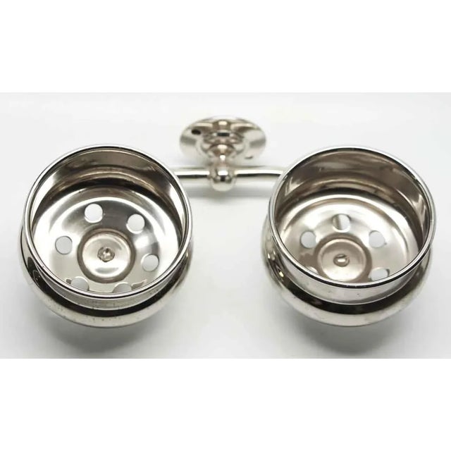 Late 20th Century Nickel Over Brass Double Arm Wall Mount Cup Holder For Sale - Image 4 of 7