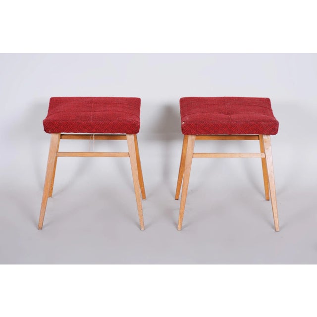 Set of Mid-Century Red Beech Stools, 1960s, in Good conditions. Designed 1960 to 1969