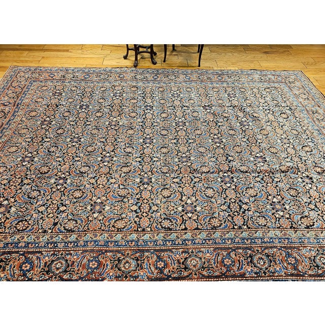 Antique Persian Tabriz Rug, Hand-Knotted Wool, Allover Herati Geometric Pattern, Ivory & Blue, 8x12 For Sale - Image 11 of 12