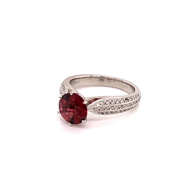 Diamond Platinum Tourmaline Rubellite Ring 5.75 2.43 TCW Certified For Sale - Image 4 of 11