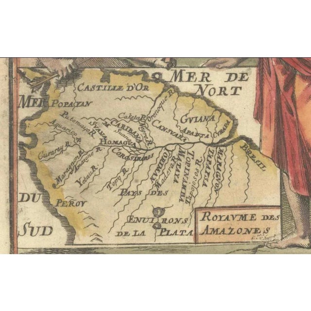 Hand-Colored Miniature Mallet Map of Amazon River and Kingdom of Amazons, 1684 For Sale - Image 4 of 9