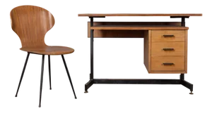 Vintage Desk and Chair Set in Wood, 1960s, Set of 2