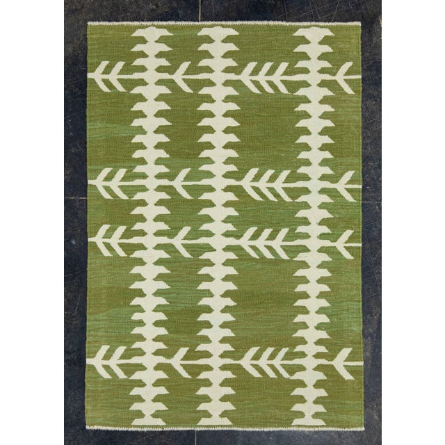 Olive Turkish Kilim Oriental Handmade Flatweave 3' x 4'6" #18157 For Sale - Image 8 of 8