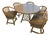 Ficks Reed Distressed Pineapple Bamboo 4 Ft Round Pedestal Table W 5 Swivel Dining Chairs W 18 in Table Extension For Sale