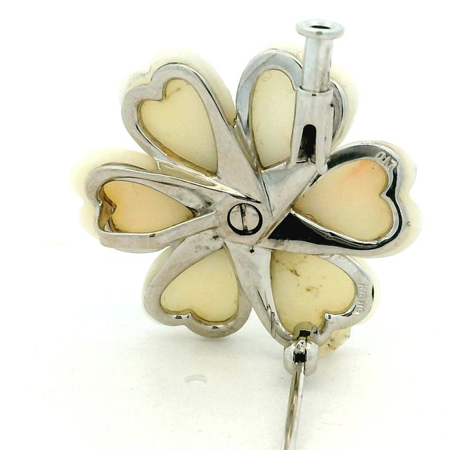 Vintage Italian 18k White Gold Mother-of-Pearl Diamond Flower Brooch, 1970s For Sale - Image 15 of 16
