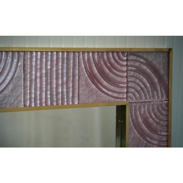Metal Murano Pink Art Glass and Brass Console Wall Mirror, 2000 For Sale - Image 7 of 10