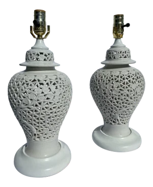 Antique Early 19th Century Japanese Ceramic Urn Table Lamps - a Pair