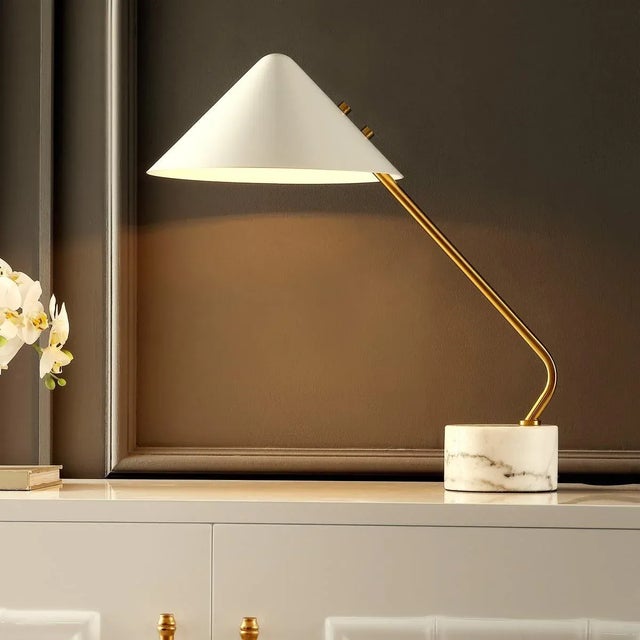 Modern Shields 20.75" Table Lamp in White/Brass For Sale - Image 3 of 3