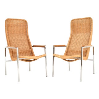 Vintage Chrome and Rattan Chairs by Dirk Van Sliedregt for Gebroeders Jonkers Noordwolde, 1960s, Set of 2 For Sale