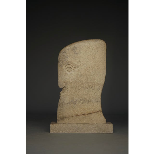 Mid-Century Modern Large Stone Sculpture of Stylised Head, 1970s For Sale - Image 3 of 15
