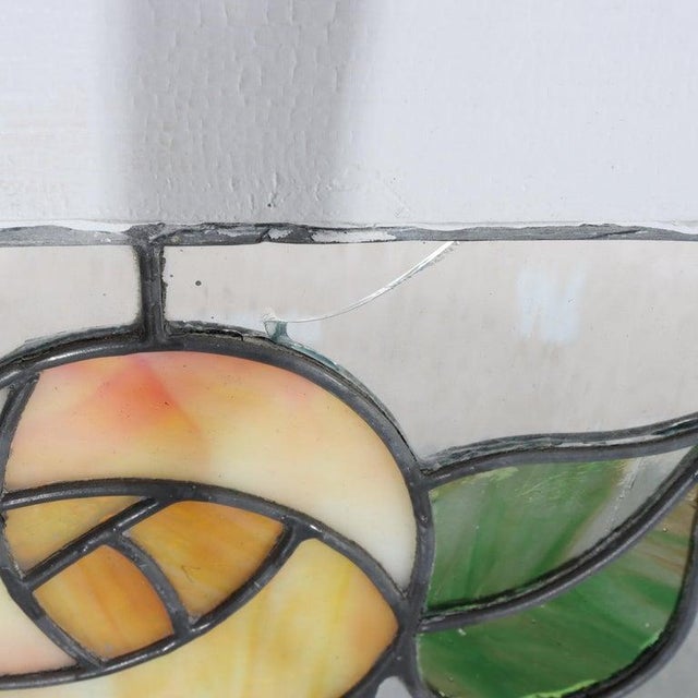 Arts & Crafts Stained Glass Transom Window With Stylized Yellow Roses C1920 For Sale - Image 11 of 14