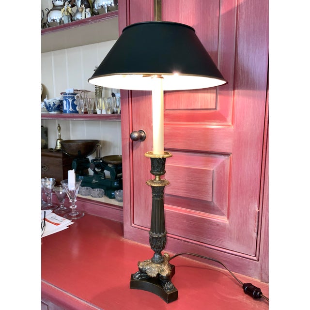 Black 1920s French Empire Patinated Bronze Tole Candlestick Lamp For Sale - Image 8 of 12