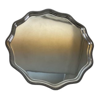 Silver Scalloped Edge Salver , Gadroon Mount 10 In. For Sale