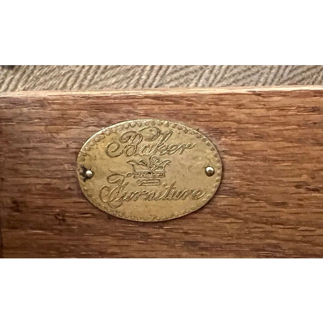 1950s Mid Century Baker Ebonized & Oak Game Table and Four Barrel-Back Chairs - Set of 5 For Sale - Image 9 of 12