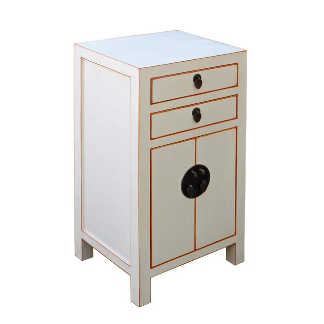 Chinese Off White Lacquer Side End Table Nightstand | Chairish