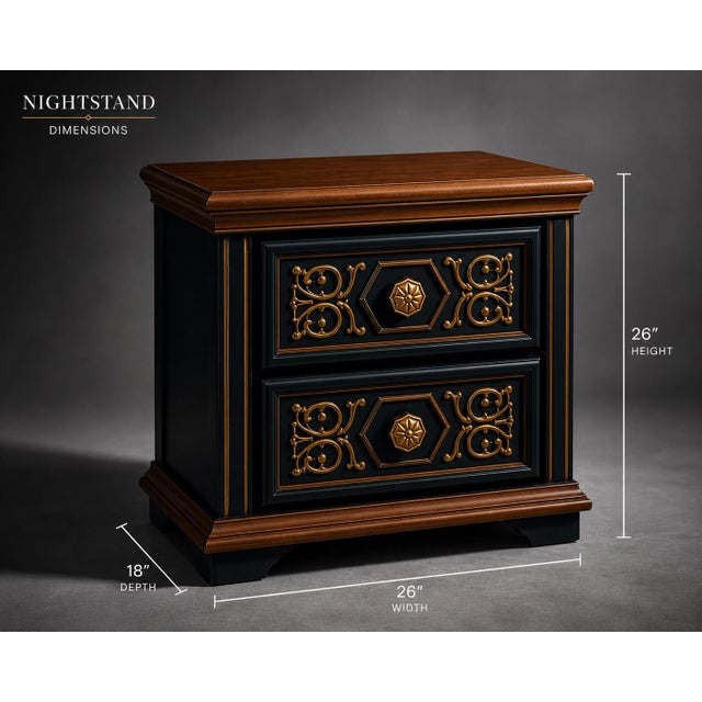 Pair of Vintage 1970s Drexel-Attributed Nightstands — Custom Midnight Blue & Gilded Finish, Dovetail Construction For Sale - Image 4 of 5