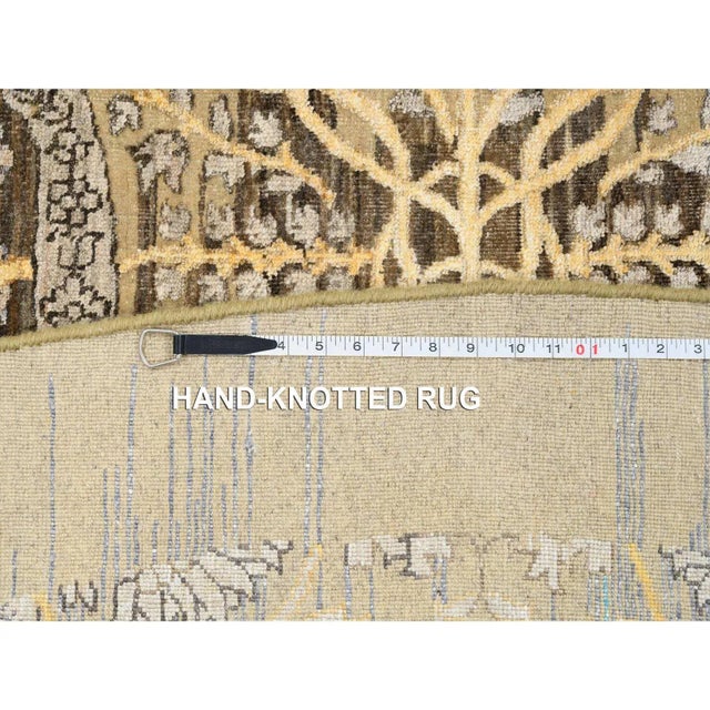 2010s Gold Brown, Hand Knotted Transitional Sarouk Silk With Textured Wool, Round Oriental Rug For Sale - Image 12 of 13