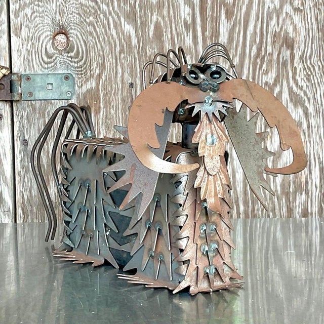Metal Vintage Boho Punch Cut Metal Dog Sculpture For Sale - Image 7 of 10