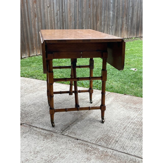 1950s Faux Bamboo Drop Leaf Coffee & Game Table For Sale - Image 5 of 10