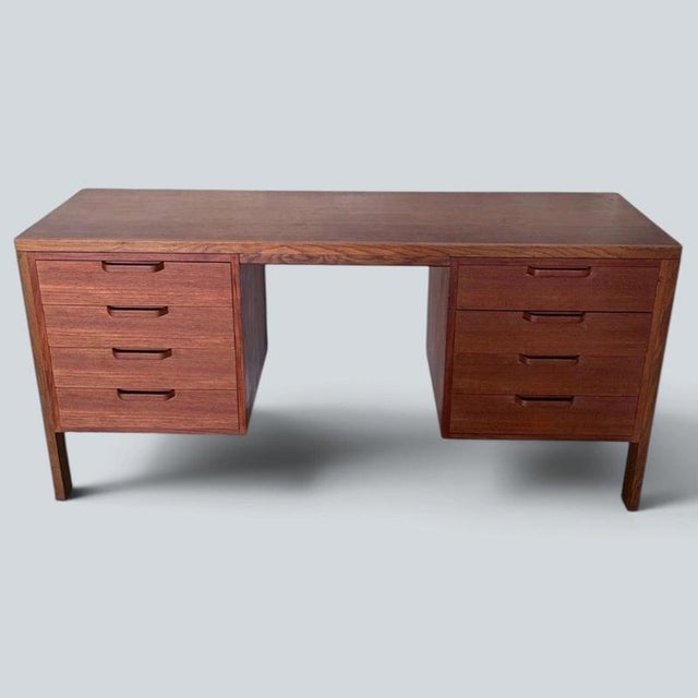 Wood Mid-Century Modern Teak and Oak Twin Pedestal Desk by Alfred Cox, 1960s For Sale - Image 7 of 12