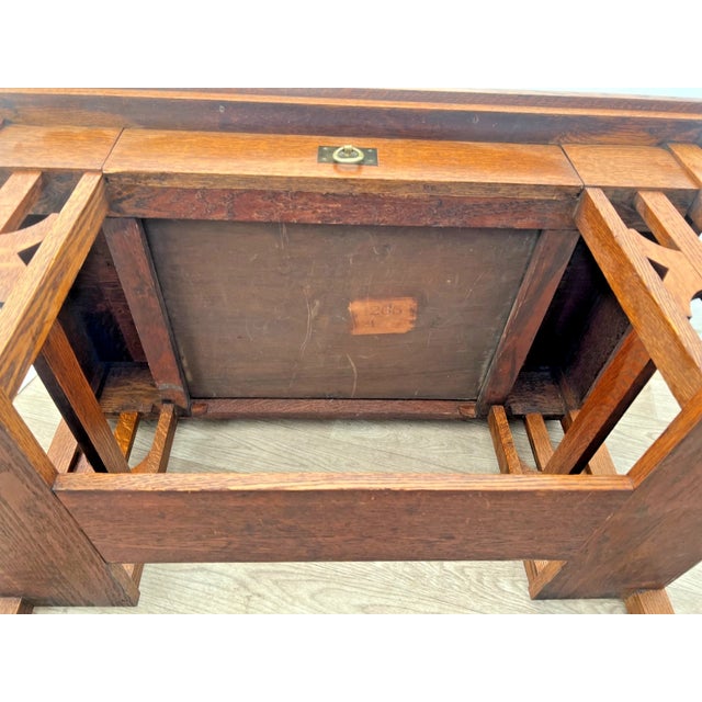 Antique Mission Arts and Crafts Desk, Drawer, Tiger Oak Bottom and Side Shelves For Sale - Image 13 of 13