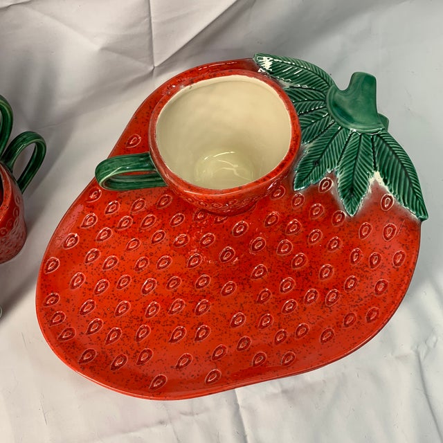 Farmhouse Vintage Ceramic Studio Strawberry Luncheon Plates With Matching Cups - Service for 6 For Sale - Image 3 of 9