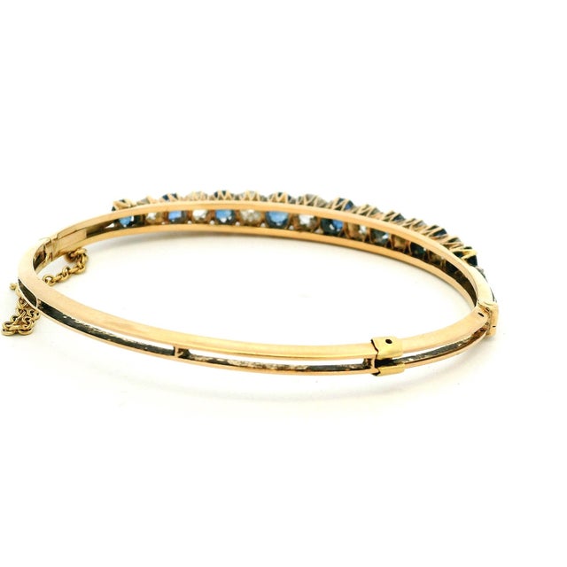 Vintage Sapphire and Diamond 14k Gold Bangle Bracelet, Circa 1950 For Sale In Miami - Image 6 of 17