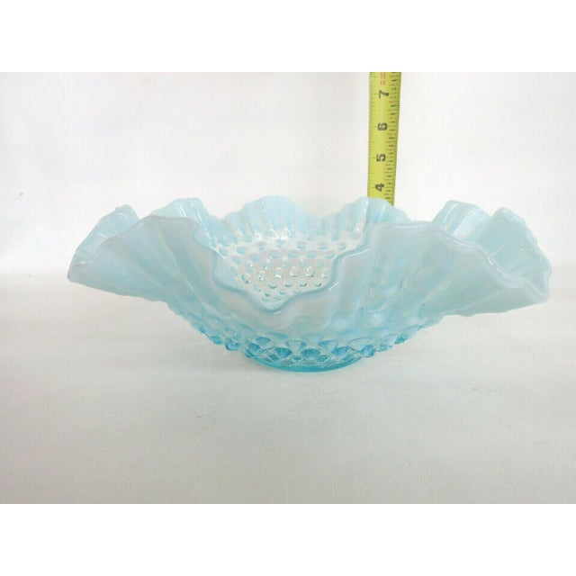 Fenton Hobnail Style Opalescent Blue Glass Large Ruffled Rim Bowl