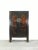 The two panels door of this black Chinese Chinoiserie cabinet is adorn with hand painted figural performing in the court...