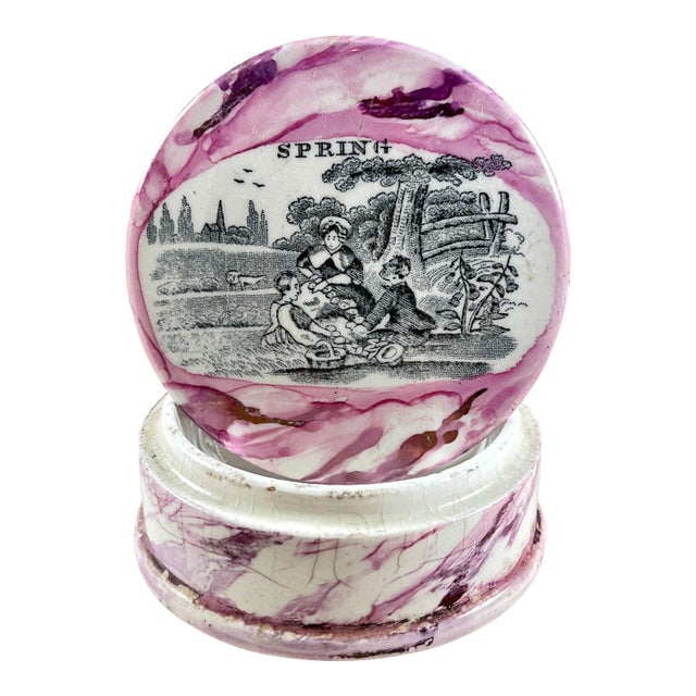 English Sunderland Pottery Pink Lustre Vanity Pot, Spring For Sale