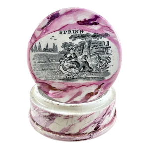 English Sunderland Pottery Pink Lustre Vanity Pot, Spring