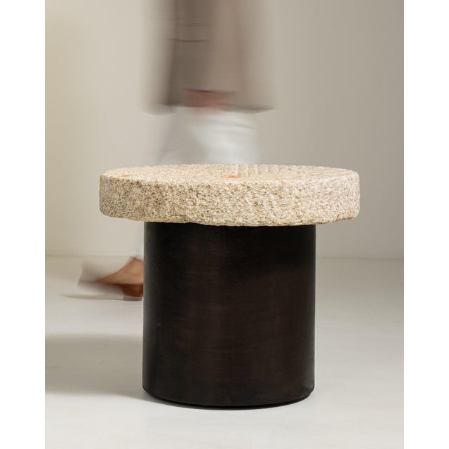 Cream Iron Side Table with Stone Top, Antique, China, Early 20th Century For Sale - Image 8 of 12