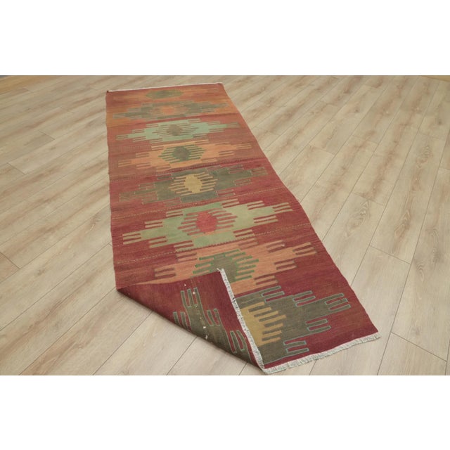 1950s 1950s Turkish Geometric Hand Knotted Very Old Kilim Rug For Sale - Image 5 of 13