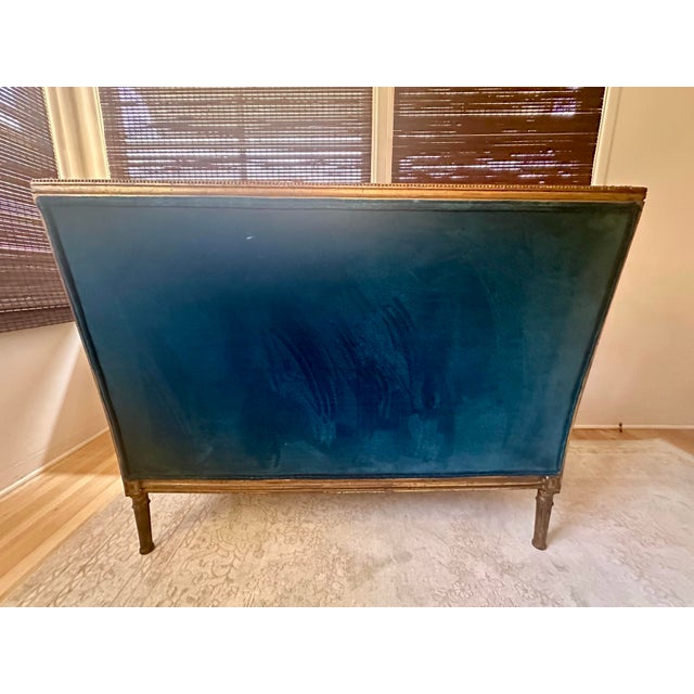 Antique Louis XVI Teal Velvet Settee For Sale - Image 4 of 7
