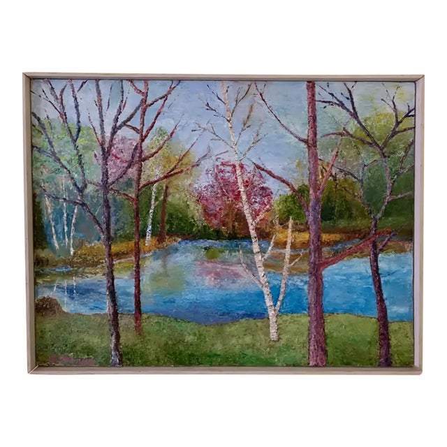 1960s Vintage Oil Painting - Spring Landscape, Framed For Sale