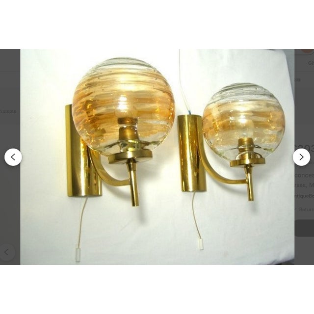 Mid-Century Modern Art Deco Style Sconces in Brass and Murano Glass, 1980s, Set of 2 For Sale - Image 10 of 12