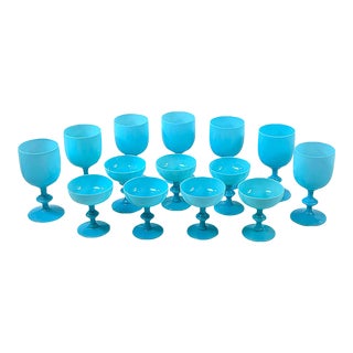 1930's Opaline, Portieux Vallerysthal Goblets & Champagne Coupes - Set of 14 For Sale