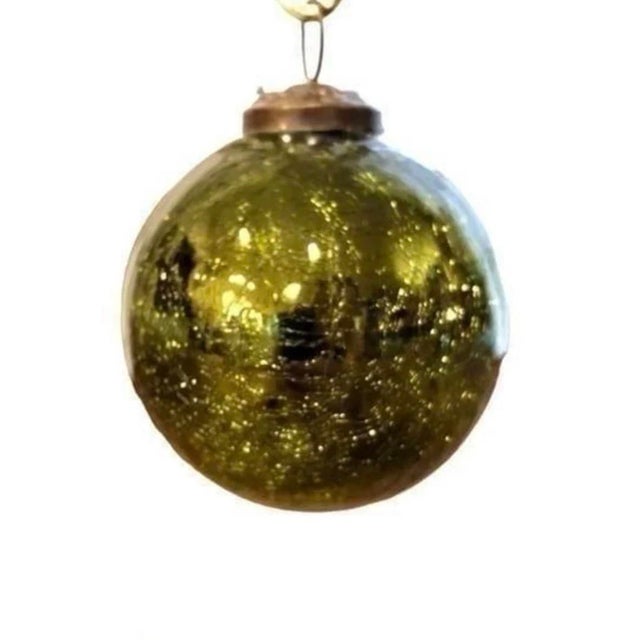 Mid 20th Century Vintage German Large Glass Hanging Ball Ornament on Gold Star Stand For Sale - Image 5 of 7