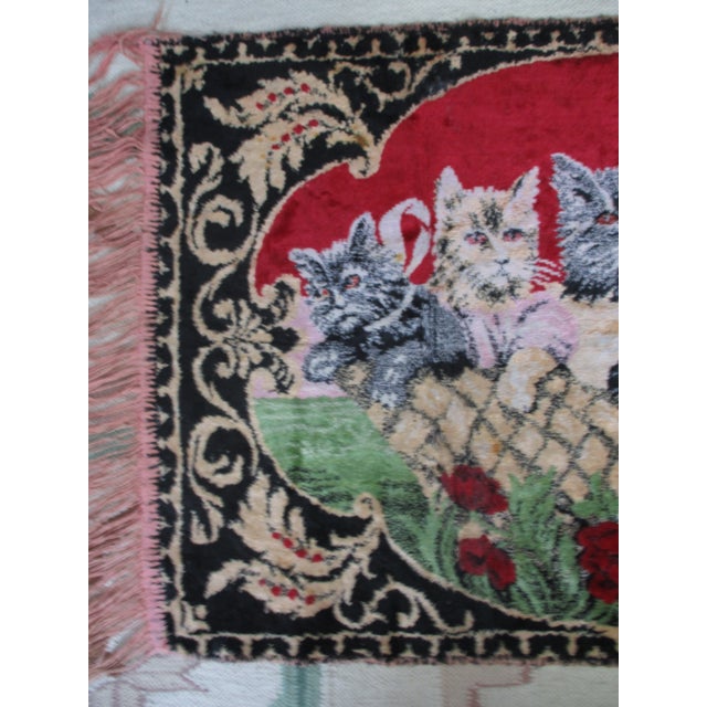 Italian Vintage Cats in a Basket Red Tapestry Wall Hanging With Fring For Sale - Image 3 of 8