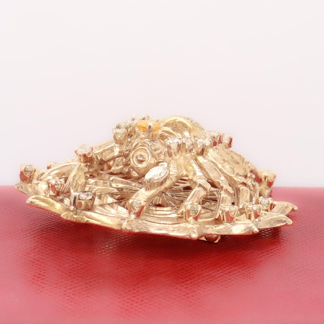 Large 14k Gold, Diamond, and Yellow Sapphire Spider & Web Brooch For Sale - Image 12 of 13