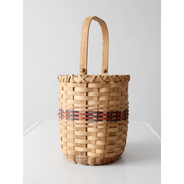 Vintage Woven Splint Basket With Swing Handle For Sale - Image 4 of 13