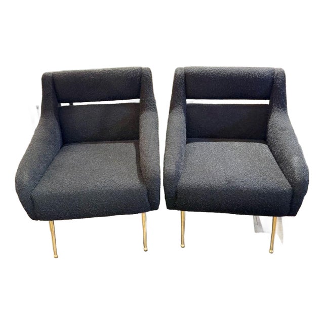 Pair of Black Mohair Mid-Century Modern Gigi Radice Design Lounge Chairs For Sale