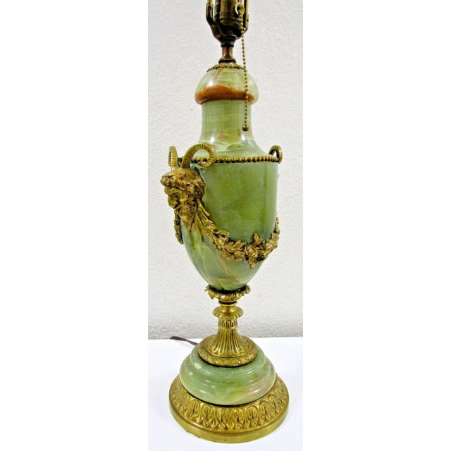 Green Antique French Neoclassical Green Onyx and Gilt Bronze Garland and Satyr Mounts Table Lamp For Sale - Image 8 of 17