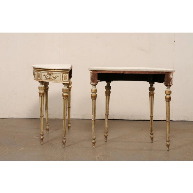 Beige A Pair - 18th Century Italian Marble Top, Gilt Demi-Lunes For Sale - Image 8 of 12