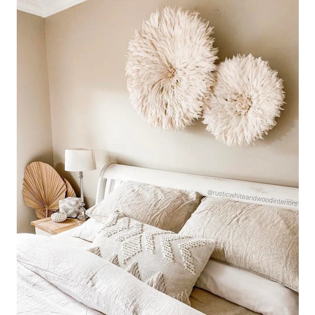 White Feather Juju Hat: Boho Wall Decor, Handmade Bamileke For Sale - Image 9 of 10