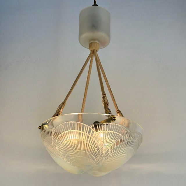1920s Lalique Opalescent Glass Coquille Hanging Fixture For Sale In Milwaukee - Image 6 of 7