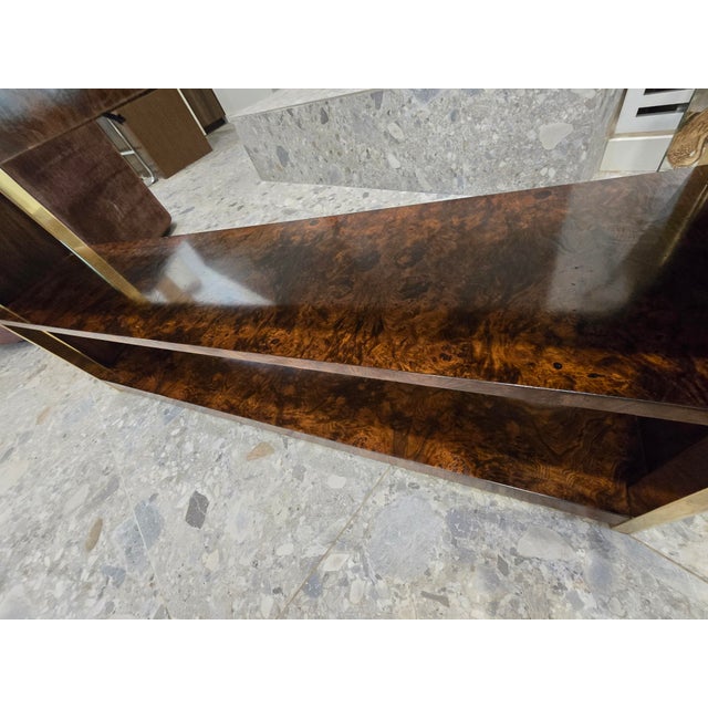 Brown Mid 20th Century Beautiful Burl and Golden Brass Sideboard by Century Furniture, Attributed For Sale - Image 8 of 16