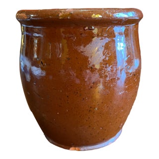 A Fine Antique Pennsylvania Folk Art Redware Storage Crock, 1850's For Sale